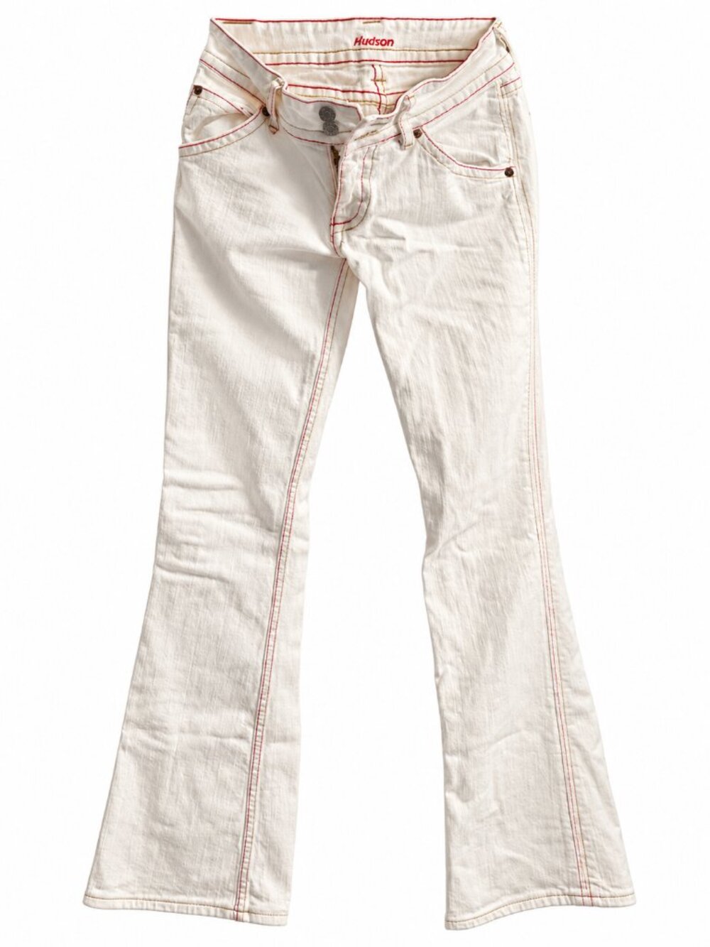 Hudson White Bootcut Jeans with Red Contrast Stitching, Size 24